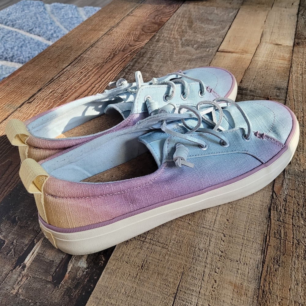 Sperry Slide On Purple, Blue, Yellow Ombre Sneakers, Women's 8